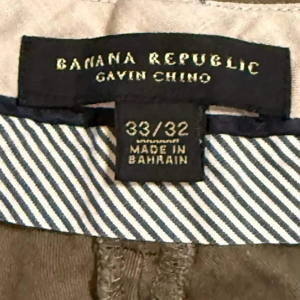 Banana Republic Gavin Chinos Mens Olive Brown Flat Front Pants Size 33/32